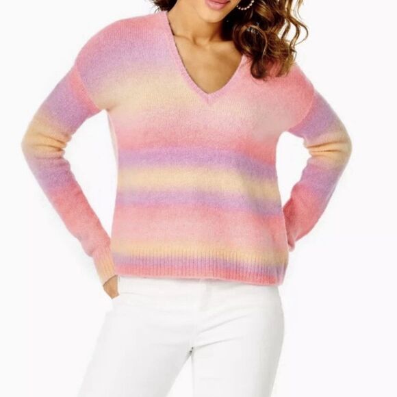 Lilly Pulitzer Yummy Melon Spacedye Chiya Sweater Pink/Purple/Yellow Siz… - Picture 12 of 12